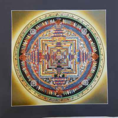 Olivekalachakra Mandala [real Gold], [wooden Canvas Stretcher], [old Post], [remakable]