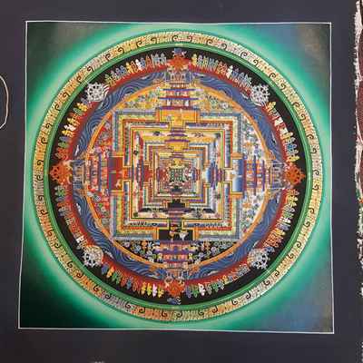 Green Kalachakra Mandala [real Gold], [wooden Canvas Stretcher]