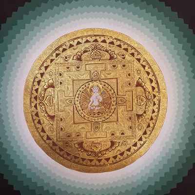 Blue Lotus Shading Mandala Of White Tara