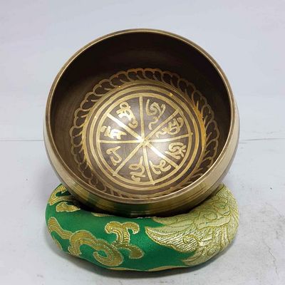 Om Mani Padme Hum Design [2] Singing Bowls [casting], [brass], [etched Designs], [select Accessories]