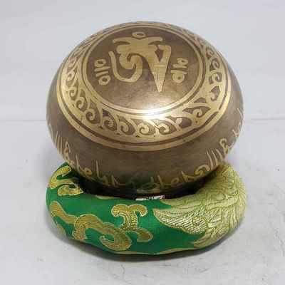 Om Mani Padme Hum Design [2] Singing Bowls [casting], [brass], [etched Designs], [select Accessories]