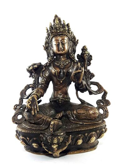 Exquisite And Rare Nepali Green Tara Statue [antique Finishing] - Perfect For Gifting And Home Décor At An Affordable Price