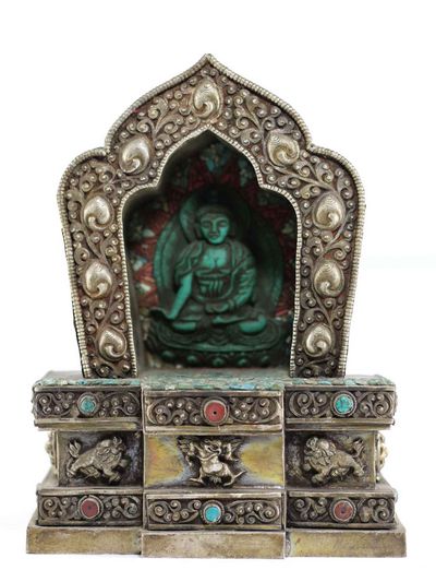 Copper Handmade Ghau [silver Plated], [resin Buddha]