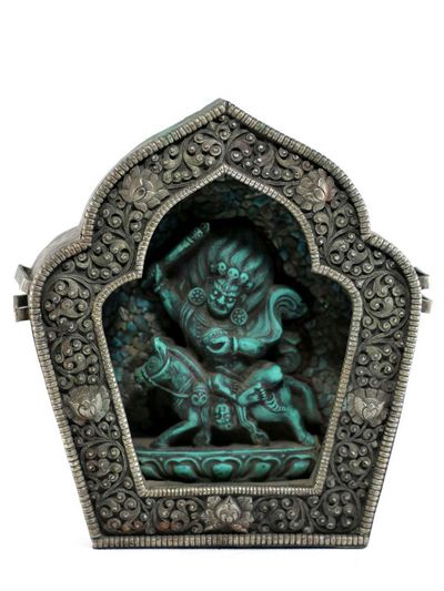 Copper Handmade Ghau [silver Plated], [resin Palden Lahmo]