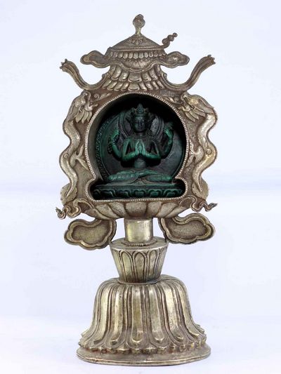 Copper Handmade Stand Chenrezig Ghau [silver Plated]