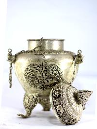 Copper Incense Burner [full Silver Plated], [fine Carving], [hanging & Swinging]
