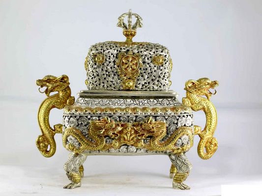 Copper Incense Burner [silver And Gold Plated], [high Quality Carving], [makal, Maka, Incense Burner]