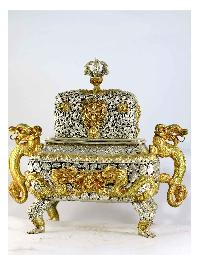 Copper Incense Burner [silver And Gold Plated], [high Quality Carving], [makal, Maka, Incense Burner]