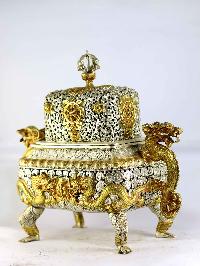 Copper Incense Burner [silver And Gold Plated], [high Quality Carving], [makal, Maka, Incense Burner]