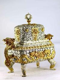 Copper Incense Burner [silver And Gold Plated], [high Quality Carving], [makal, Maka, Incense Burner]