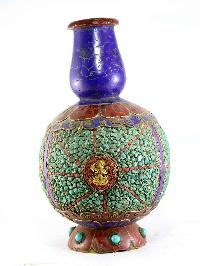 Tibetan Flower Vase : Vase With [stone Setting], [tara Manjushri], [tourquise Coral And Lapis]