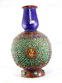 Tibetan Flower Vase : Vase With [stone Setting], [tara Manjushri], [tourquise Coral And Lapis]