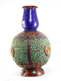 Tibetan Flower Vase : Vase With [stone Setting], [tara Manjushri], [tourquise Coral And Lapis]
