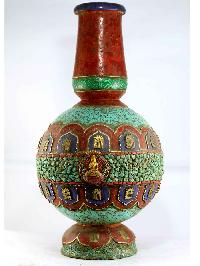 Tibetan Flower Vase : Vase With [stone Setting], [buddha], [tourquise Coral And Lapis]