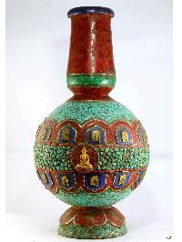 Tibetan Flower Vase : Vase With [stone Setting], [buddha], [tourquise Coral And Lapis]