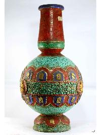 Tibetan Flower Vase : Vase With [stone Setting], [buddha], [tourquise Coral And Lapis]