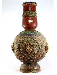 Tibetan Flower Vase : Vase With [stone Setting], [buddha], [tourquise Coral And Lapis]