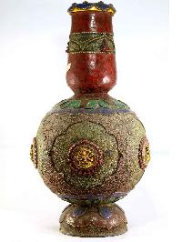 Tibetan Flower Vase : Vase With [stone Setting], [buddha], [tourquise Coral And Lapis]