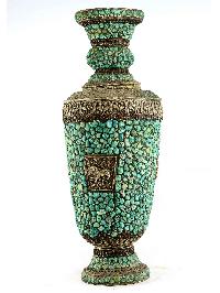 White Metal Tibetan Flower Vase : Vase With [stone Setting], [real Tourquise]