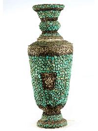 White Metal Tibetan Flower Vase : Vase With [stone Setting], [real Tourquise]