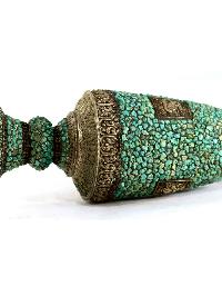 White Metal Tibetan Flower Vase : Vase With [stone Setting], [real Tourquise]
