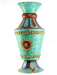 Copper Tibetan Flower Vase :vase With [stone Setting], [buddha], [real Tourquise, Imitation Coral]