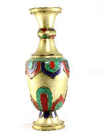 White Metal Tibetan Flower Vase : Vase With [stone Setting]
