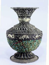 White Metal Tibetan Flower Vase : Vase With [real Turquoise]