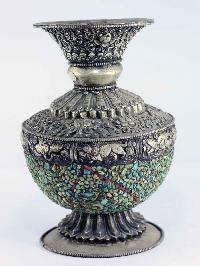 White Metal Tibetan Flower Vase : Vase With [real Turquoise]