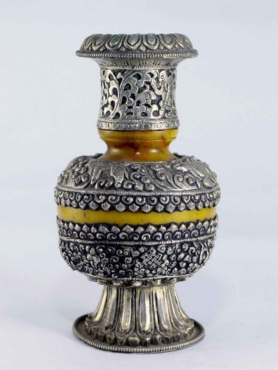 Tibetan Flower Vase :silver Vase Over Imitation Amber