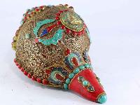 White Metal Filigree Conch Shell With With Buddha