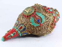 White Metal Filigree Conch Shell With With Buddha