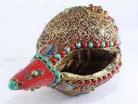 White Metal Filigree Conch Shell With With Buddha