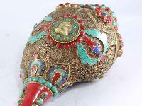 White Metal Filigree Conch Shell With With Buddha
