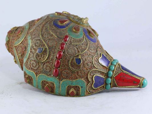 White Metal Filigree Conch Shell With Flower Design