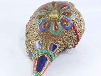 White Metal Filigree Conch Shell With Flower Design