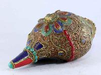White Metal Filigree Conch Shell With Flower Design