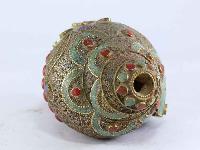 White Metal Filigree Conch Shell With Flower Design