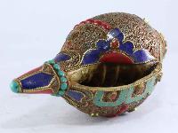 White Metal Filigree Conch Shell With Flower Design