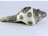 White Metal Conch Shell With Ashtamangala