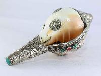 White Metal Conch Shell With Ashtamangala