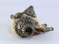 Unique Tibetan Traditional Conch Shell Will Silver Plated Carving And Embabed Stones