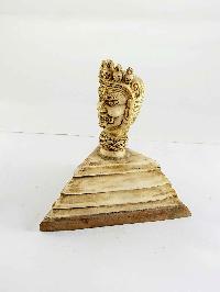 Tibet Tantra Old Cattle Bone Carved Mahakala Head On Stand