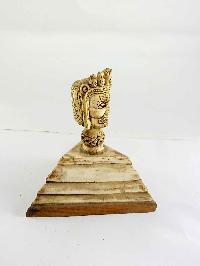 Tibet Tantra Old Cattle Bone Carved Mahakala Head On Stand