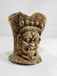 Tibet Tantra Old Cattle Bone Carved Mahakala Head