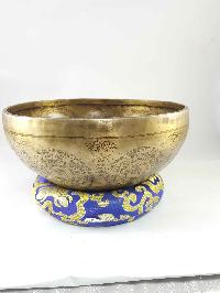 Solar Chakra High Quality Singing Bowl [jambati], With Chenrezig At The Centre And Ashtamangala, [select Accessories]