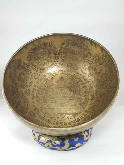 Root Chakra High Quality Singing Bowl [jambati], With Chenrezig On The Centre Ashtamangal On Sides, [select Accessories]