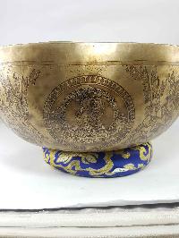 Root Chakra High Quality Singing Bowl [jambati], With Chenrezig On The Centre Ashtamangal On Sides, [select Accessories]