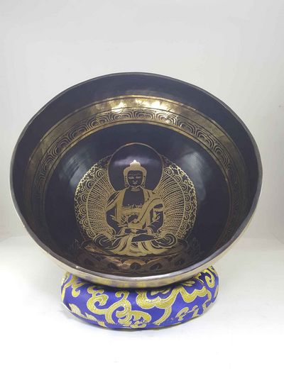 Crown Chakra Handmade Bronze Singing Bowl With Amitabha Buddha Etching Carving, [select Accessories]
