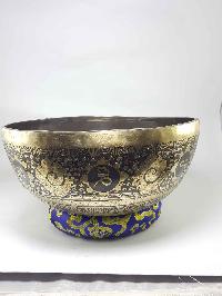Crown Chakra Handmade Bronze Singing Bowl With Amitabha Buddha Etching Carving, [select Accessories]